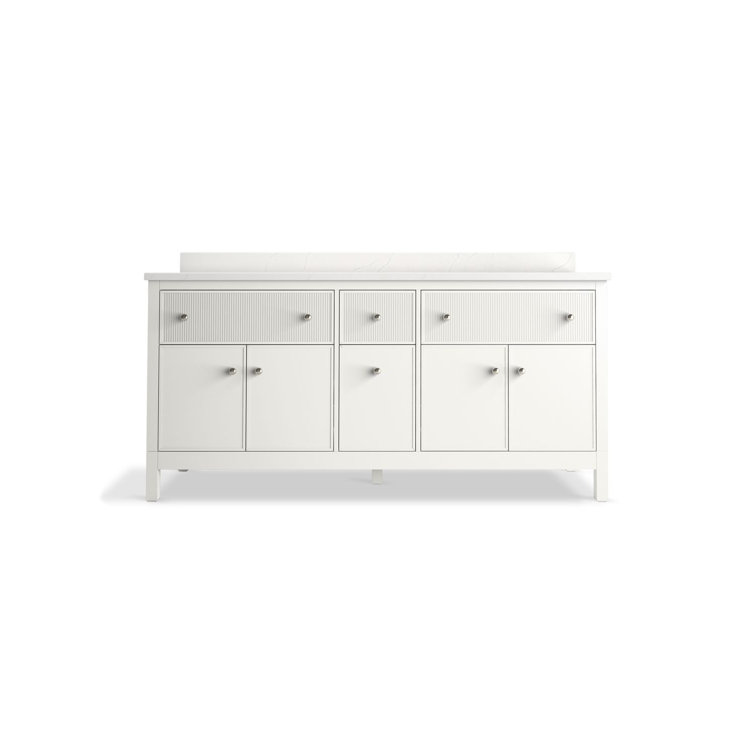 White Double Freestanding Bathroom Vanity with Quartz Top