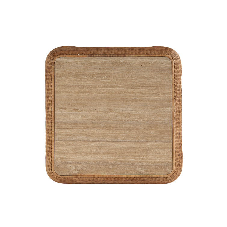Natural Rattan Square Coffee Table with Travertine Top