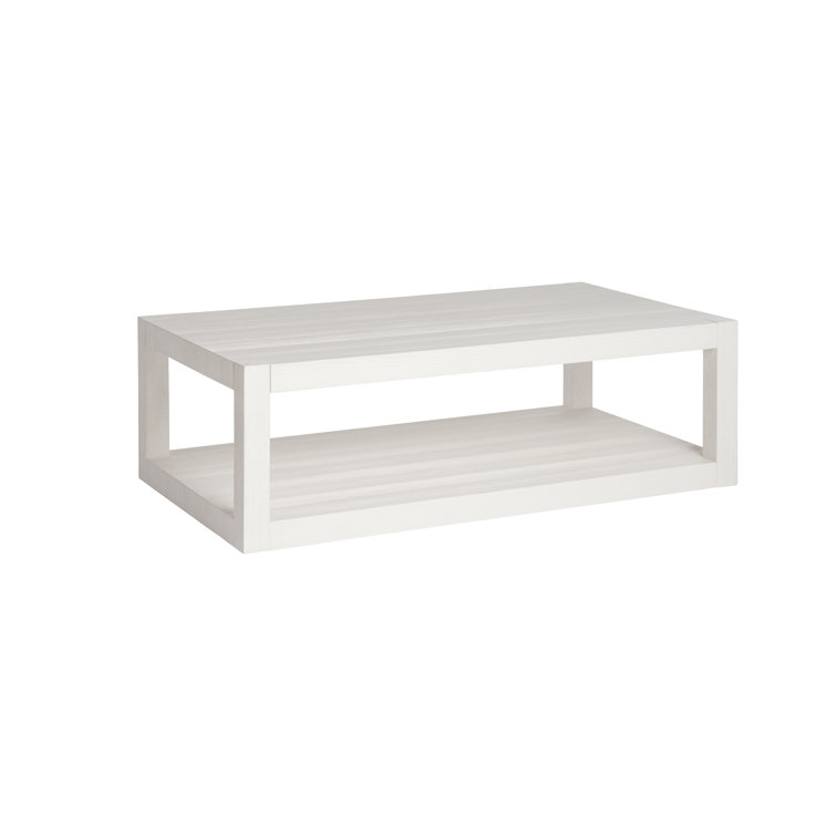 Hermosa White Rectangular Wood Coffee Table with Open Shelving