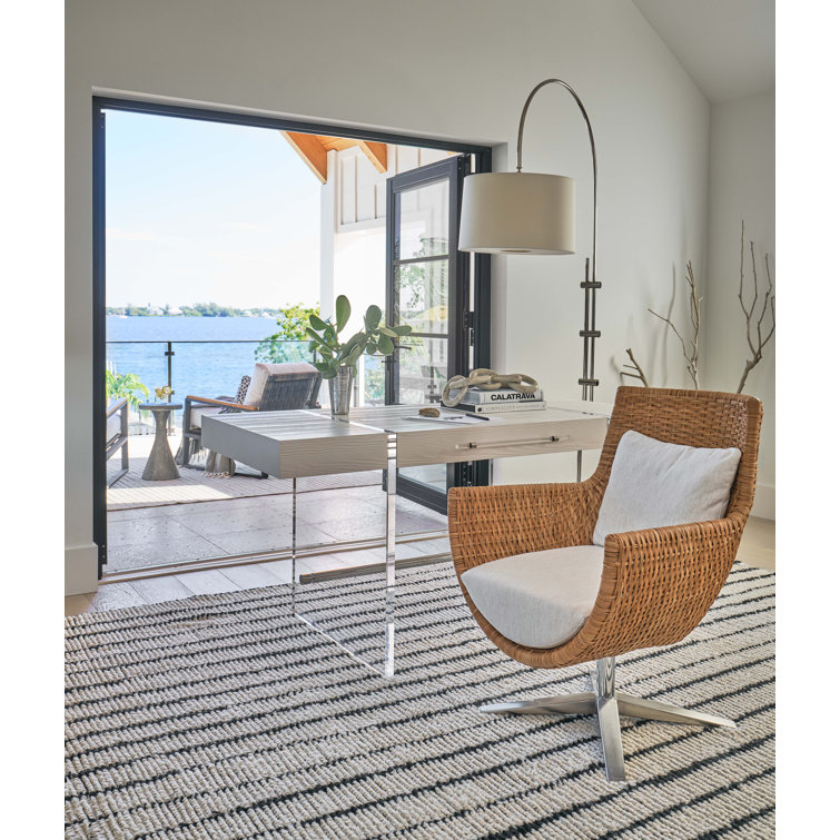 White Handcrafted Swivel Rattan Accent Chair