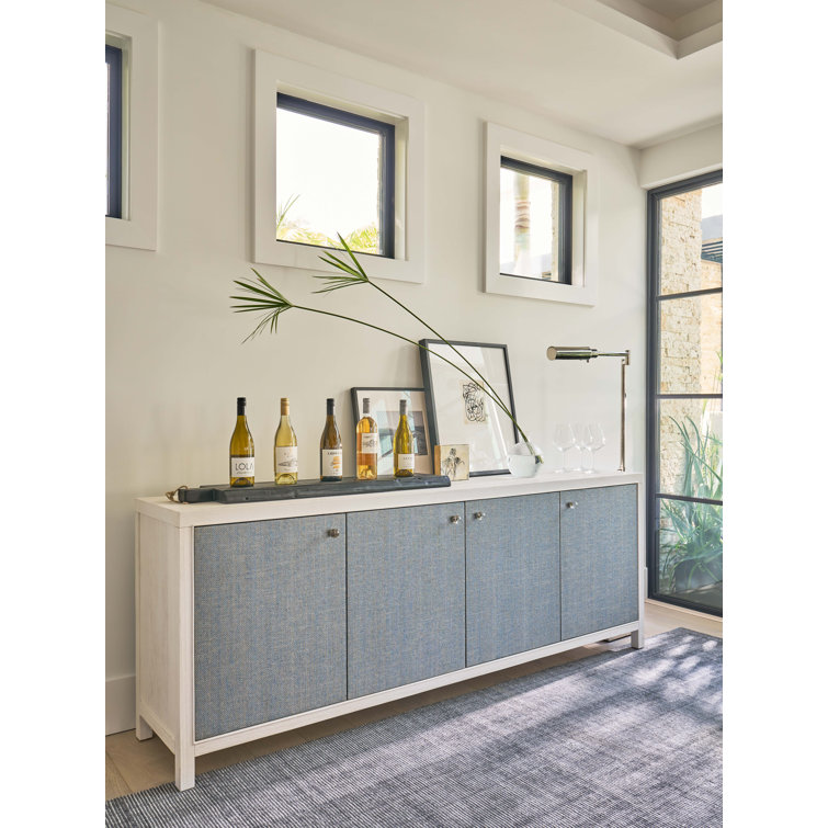 White and Seagrass 85'' Coastal Credenza