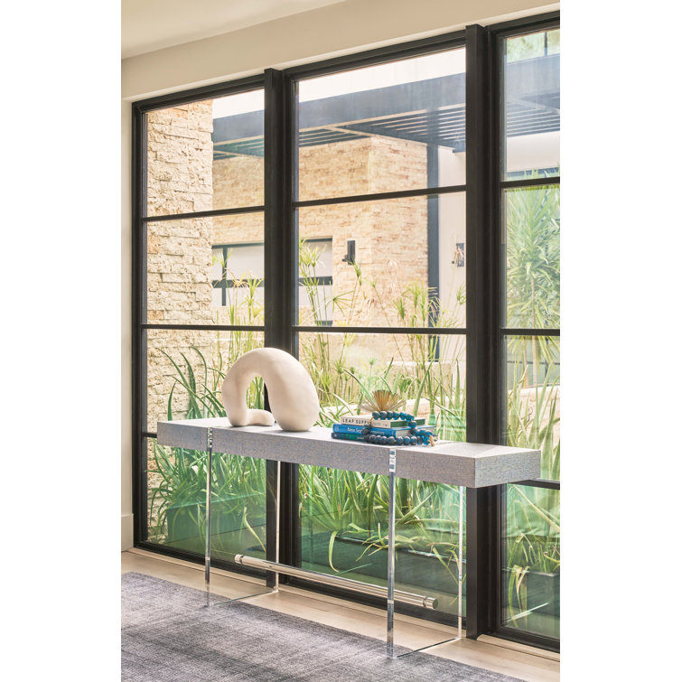 Vineyard Haven 70'' Blue Seagrass Console Table with Acrylic Legs