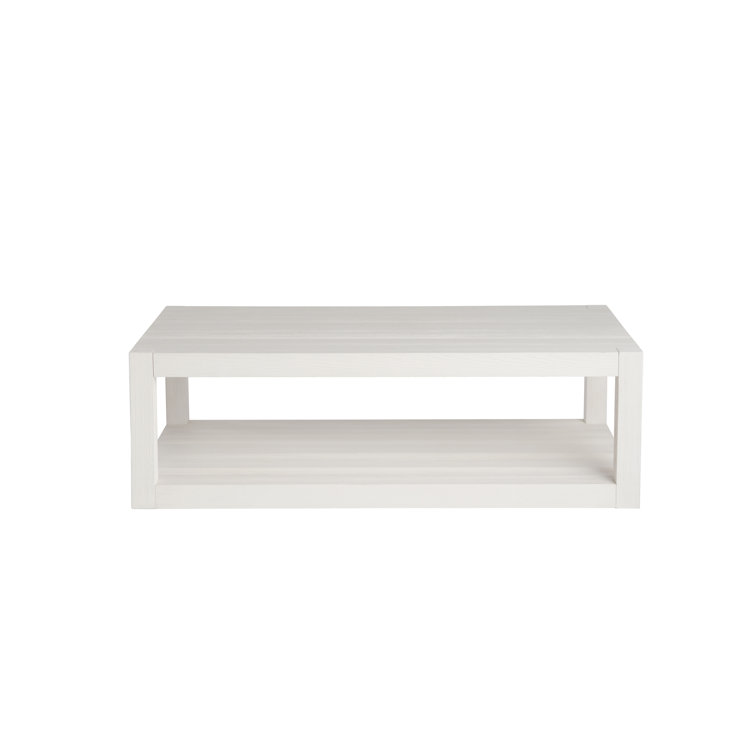 Hermosa White Rectangular Wood Coffee Table with Open Shelving