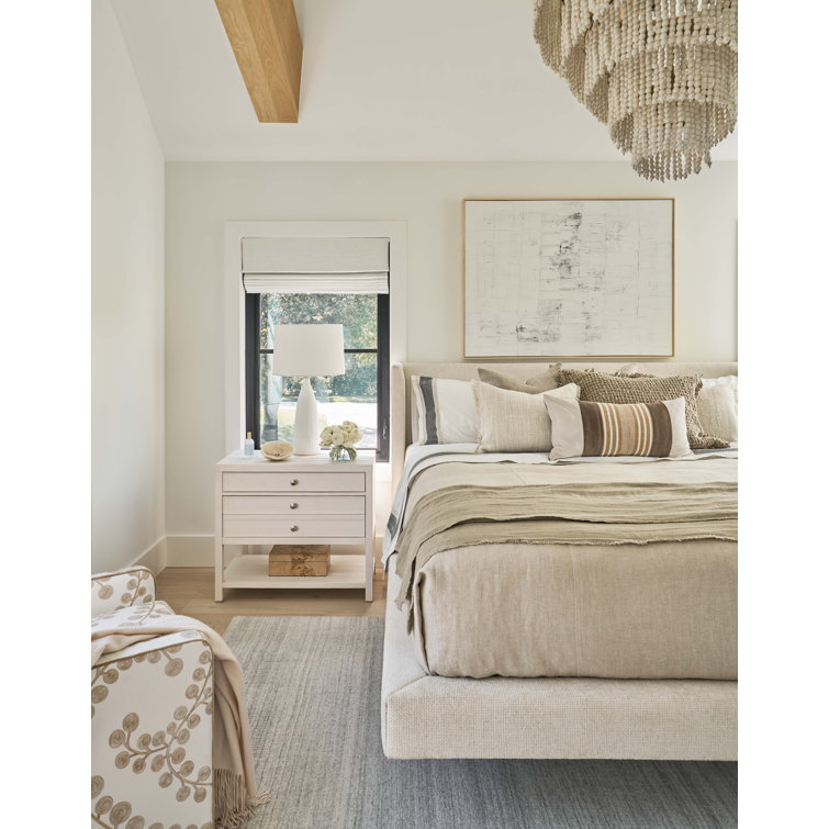 White Sand Coastal 2-Drawer Nightstand with Open Shelf