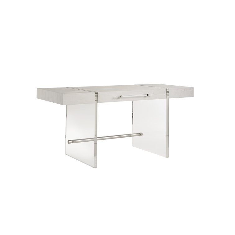 Soft White Oak Writing Desk with Acrylic Legs and Drawer