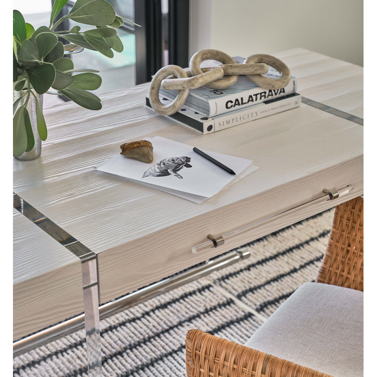 Soft White Oak Writing Desk with Acrylic Legs and Drawer