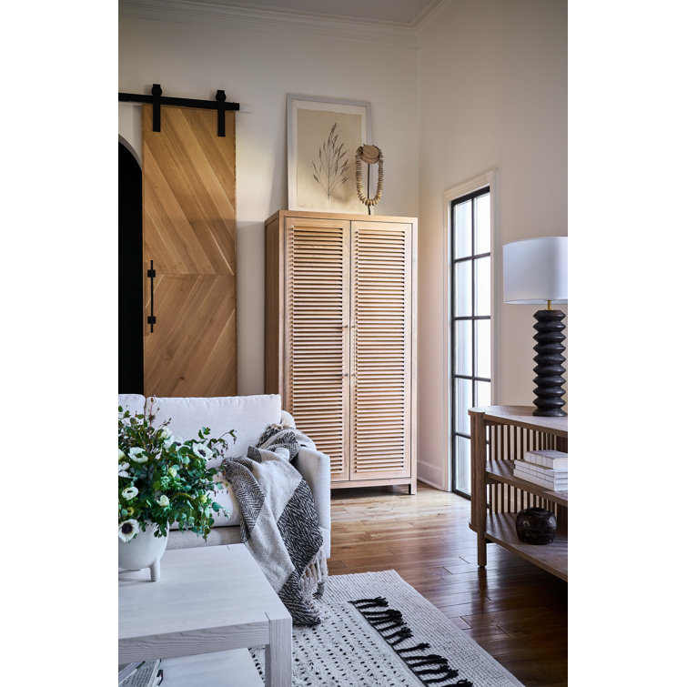 Nautical Oak Brown Wardrobe Cabinet with Adjustable Shelving