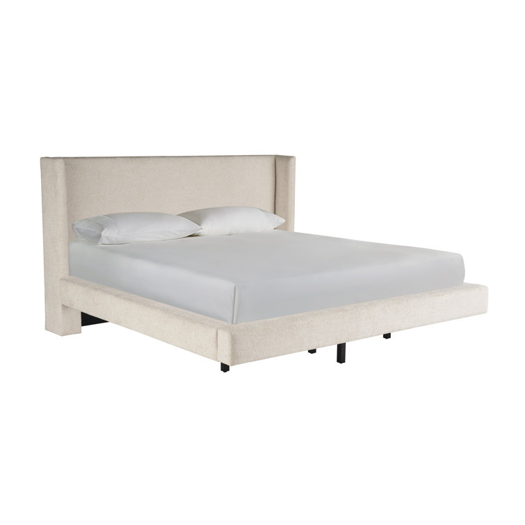 Cream Upholstered Queen Platform Bed with Wood Frame
