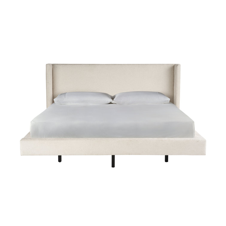 Cream Upholstered Queen Platform Bed with Wood Frame