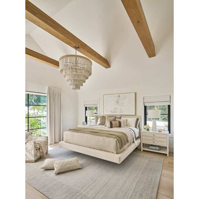 Cream Upholstered Queen Platform Bed with Wood Frame