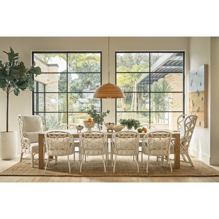White Coastal Rattan and Cane Arm Chair with Upholstered Seat