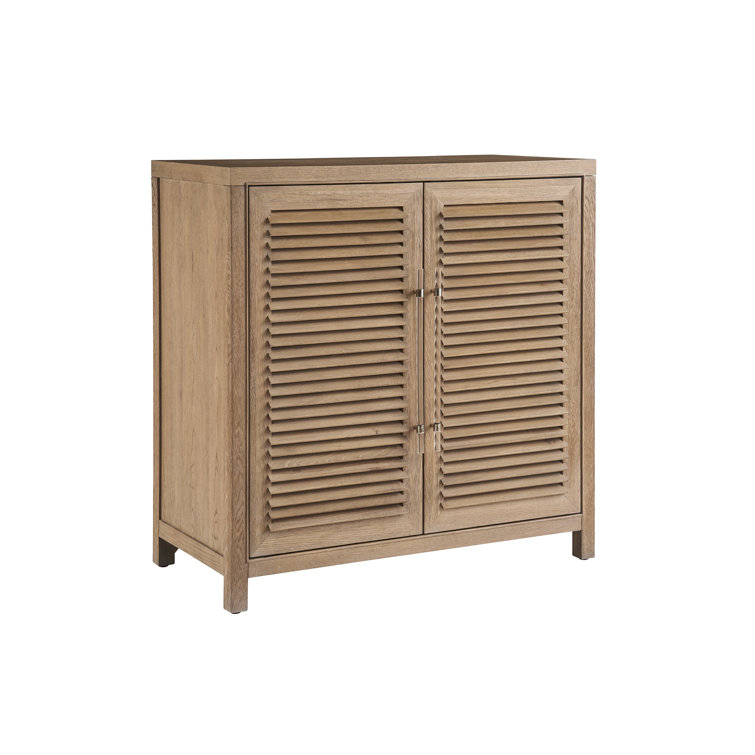 Natural Tan Oak Coastal Bar Cabinet with Wine Storage