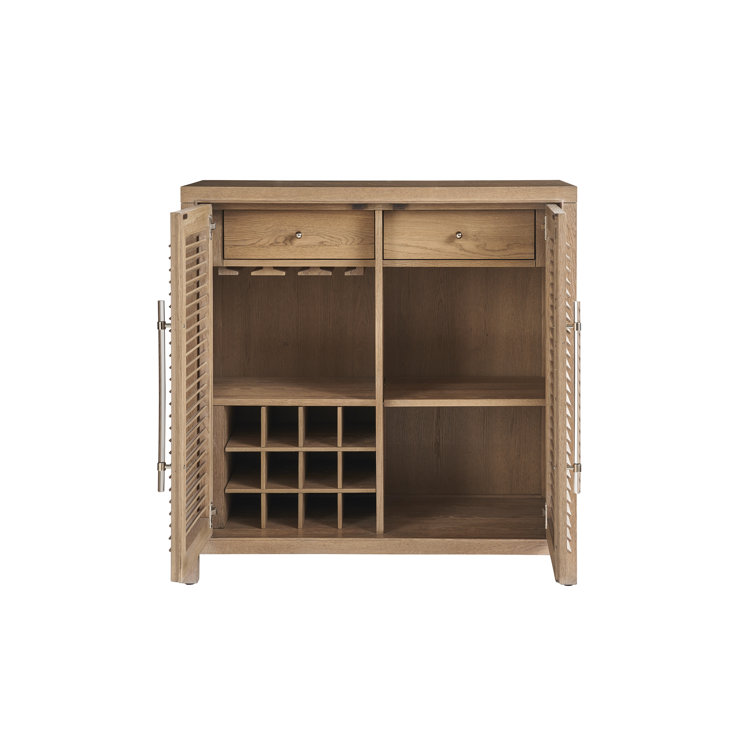 Natural Tan Oak Coastal Bar Cabinet with Wine Storage