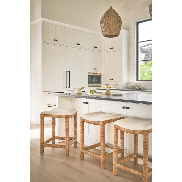 Natural Rattan Console Table with Stools and Stone Top