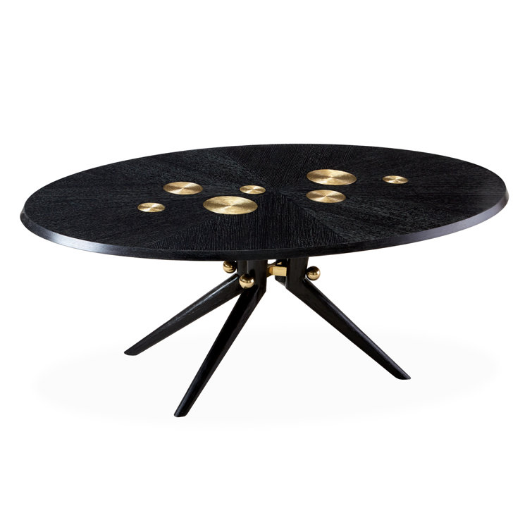 Ebonized Oak Round Dining Table with Brass Accents