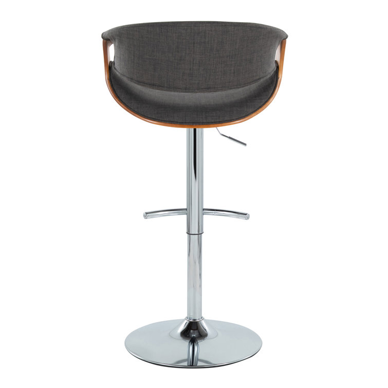Adjustable Dark Gray Swivel Barstool with Walnut and Chrome