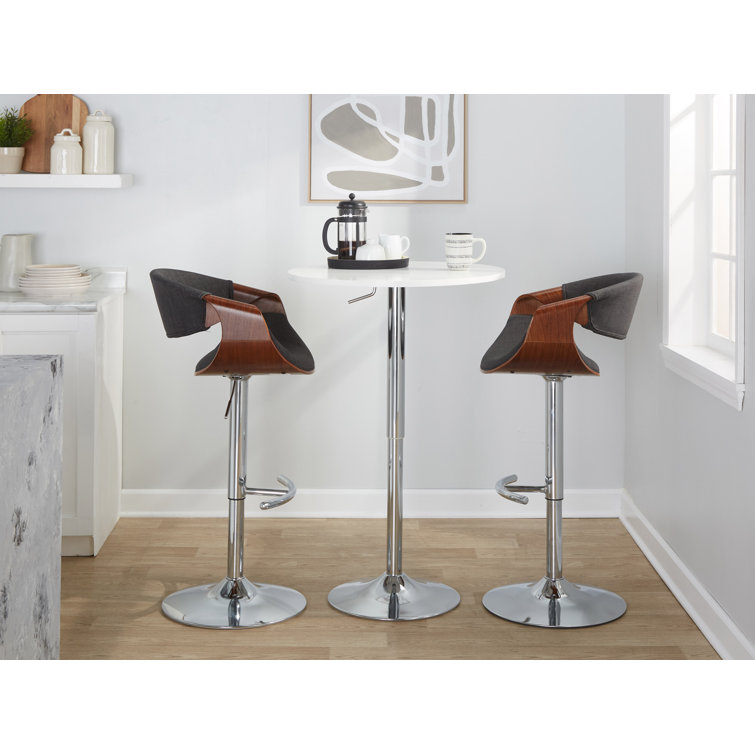 Adjustable Dark Gray Swivel Barstool with Walnut and Chrome