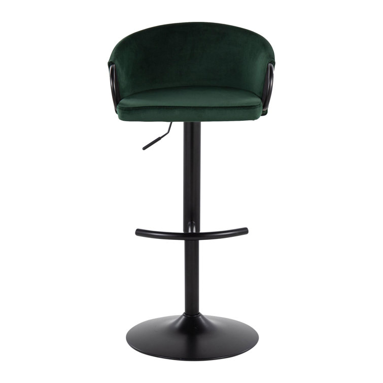 Green Velvet Adjustable Swivel Bar Stools with Metal Frame