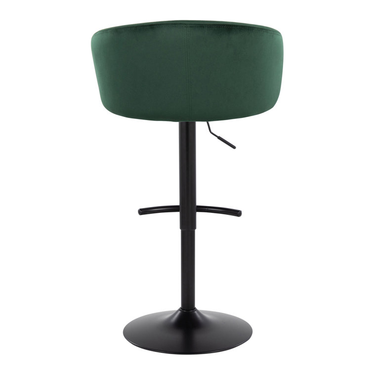 Green Velvet Adjustable Swivel Bar Stools with Metal Frame