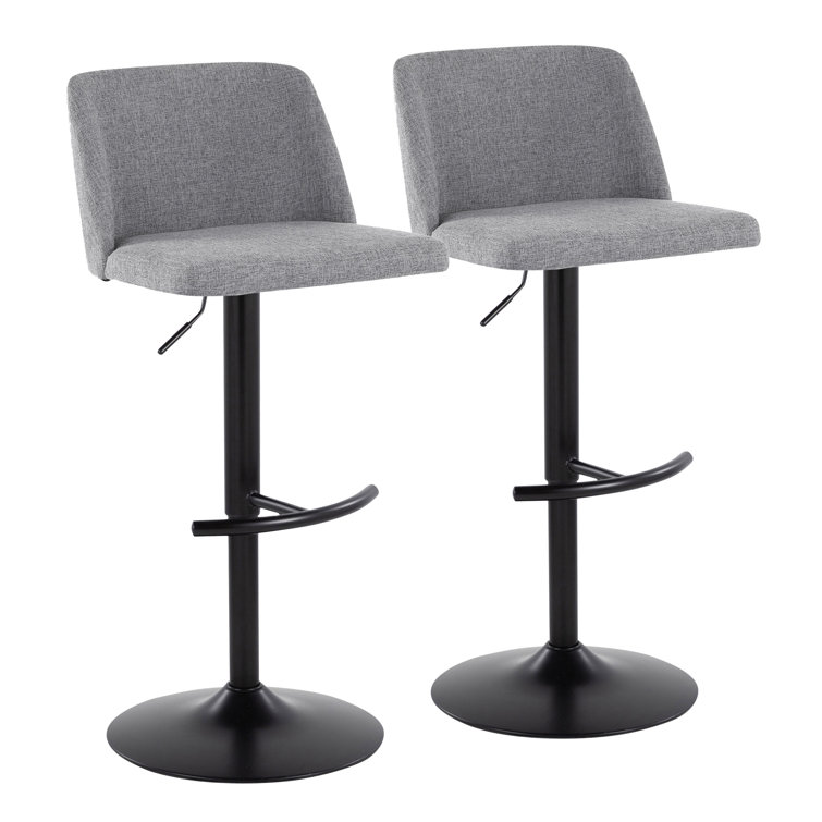 Gray Adjustable Swivel Barstools with Metal Frame, Set of 2