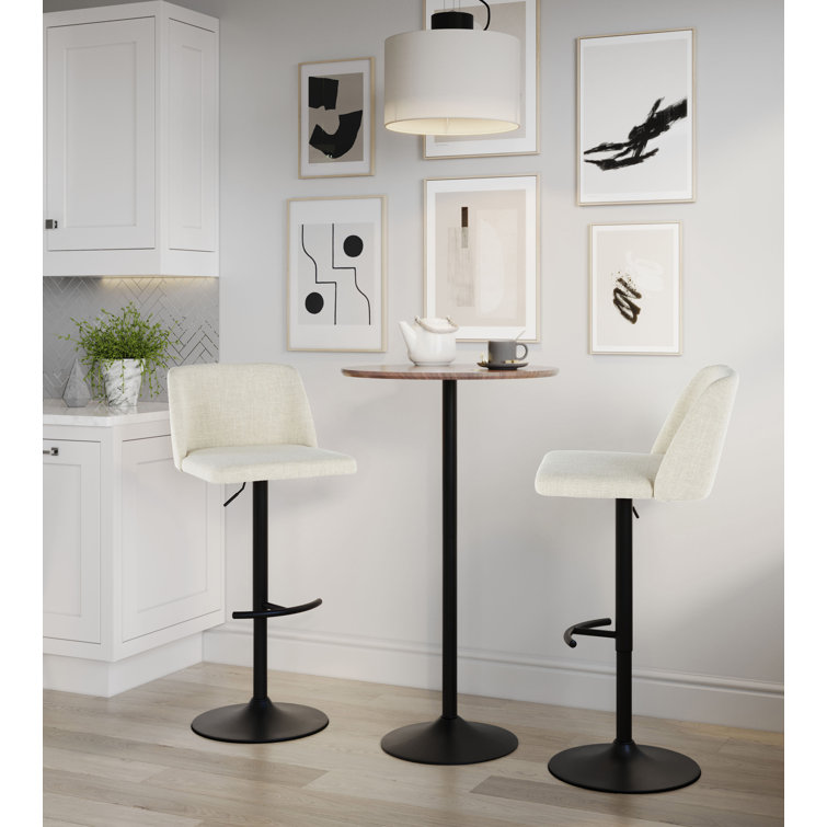 Beige Adjustable Swivel Barstool with Metal Frame