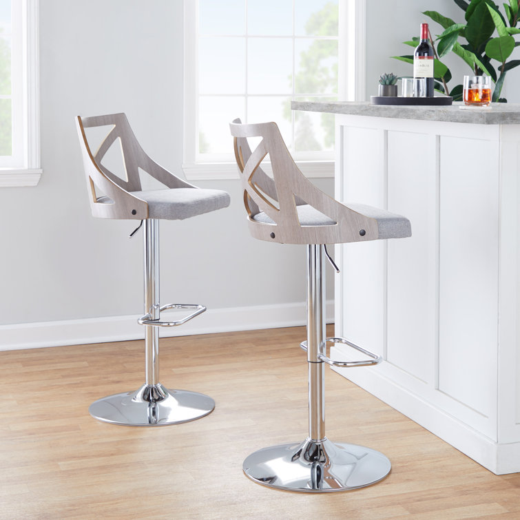 Gray Adjustable Swivel Bar Stools with Metal Base