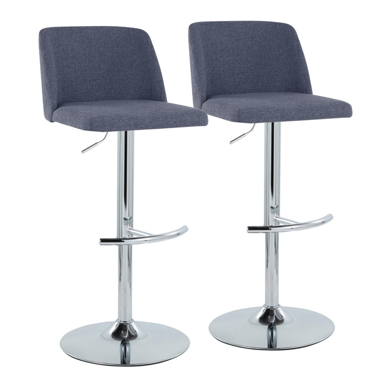 Blue Adjustable Swivel Barstool with Metal Frame