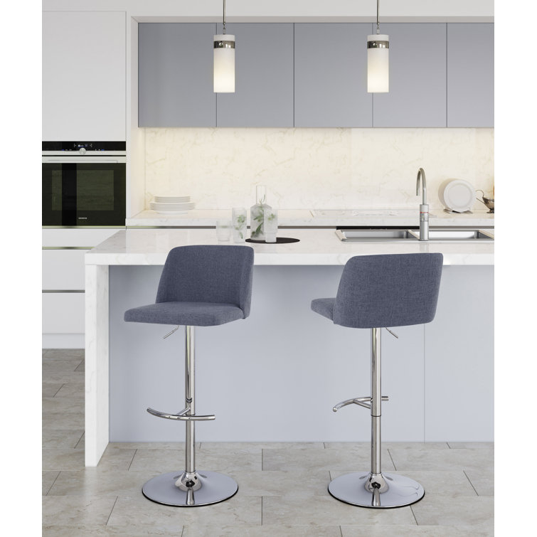 Blue Adjustable Swivel Barstool with Metal Frame