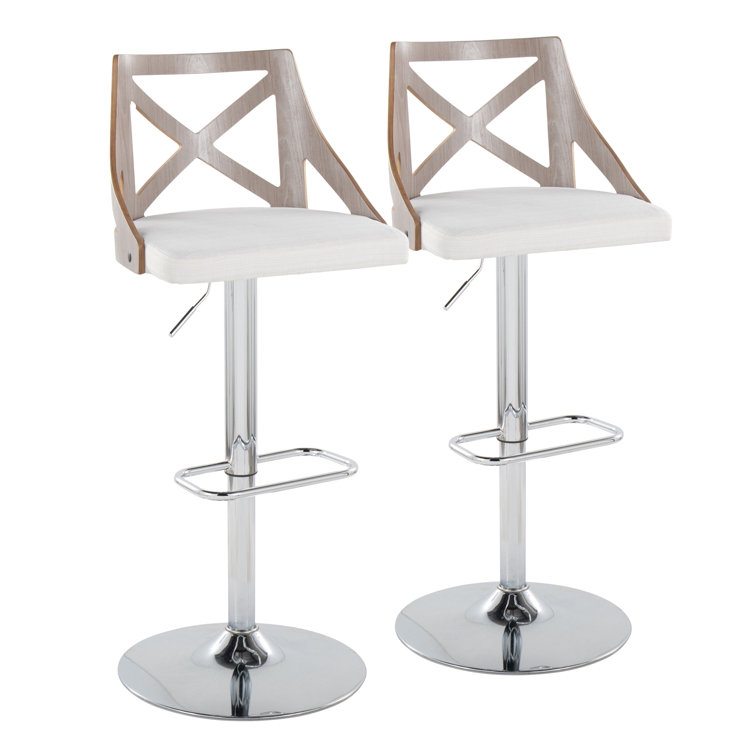 Adjustable Swivel White Upholstered Barstools with Metal Frame