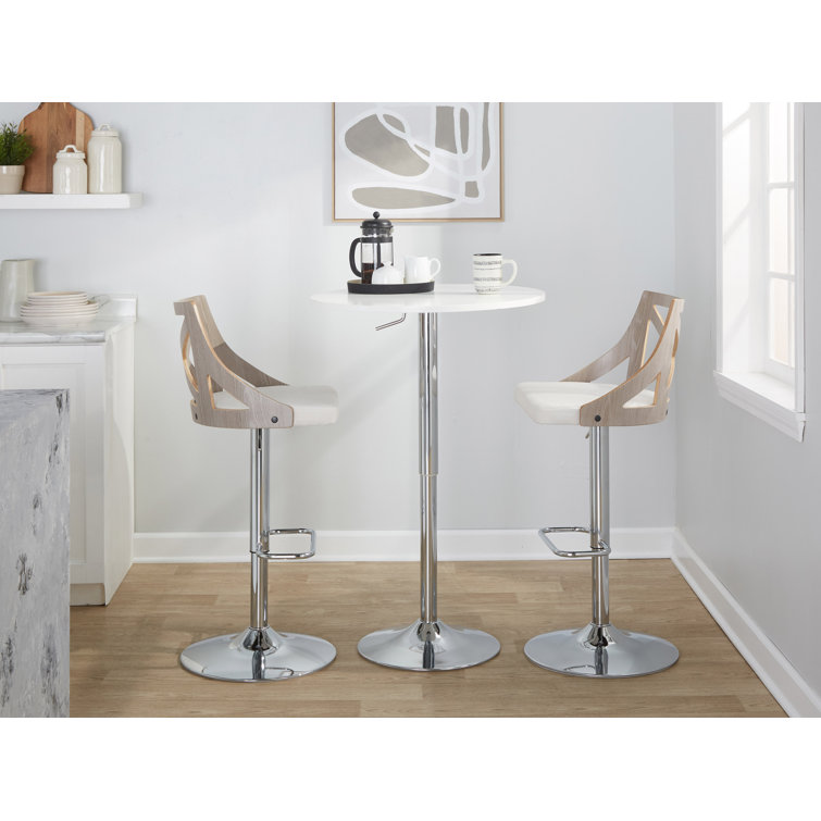 Adjustable Swivel White Upholstered Barstools with Metal Frame