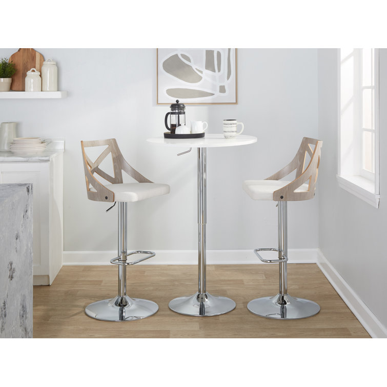 Adjustable Swivel White Upholstered Barstools with Metal Frame