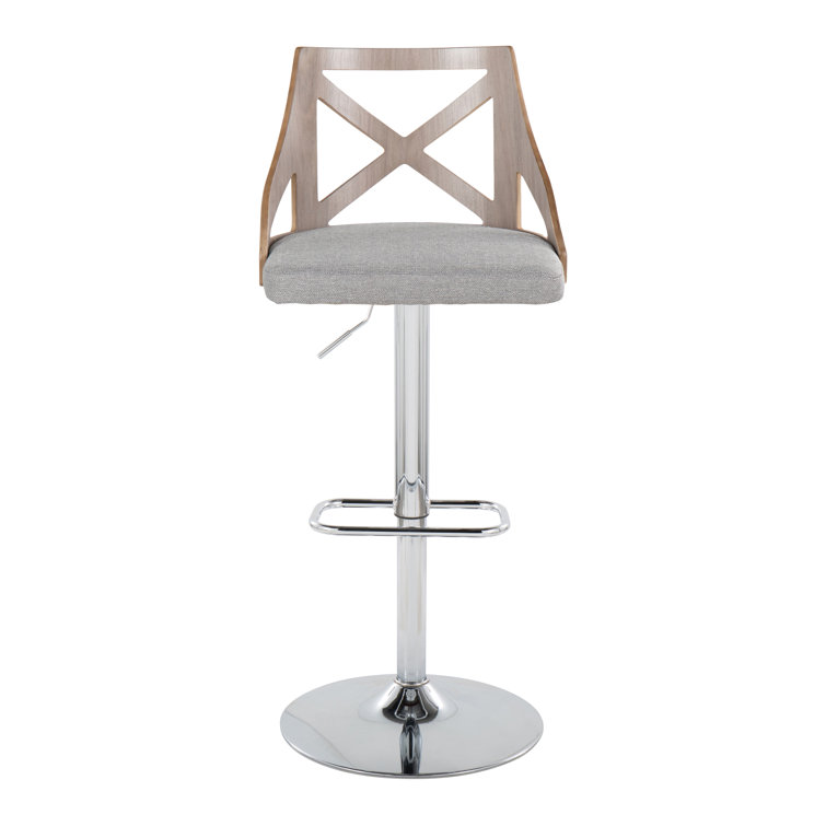 Gray Adjustable Swivel Bar Stools with Metal Base