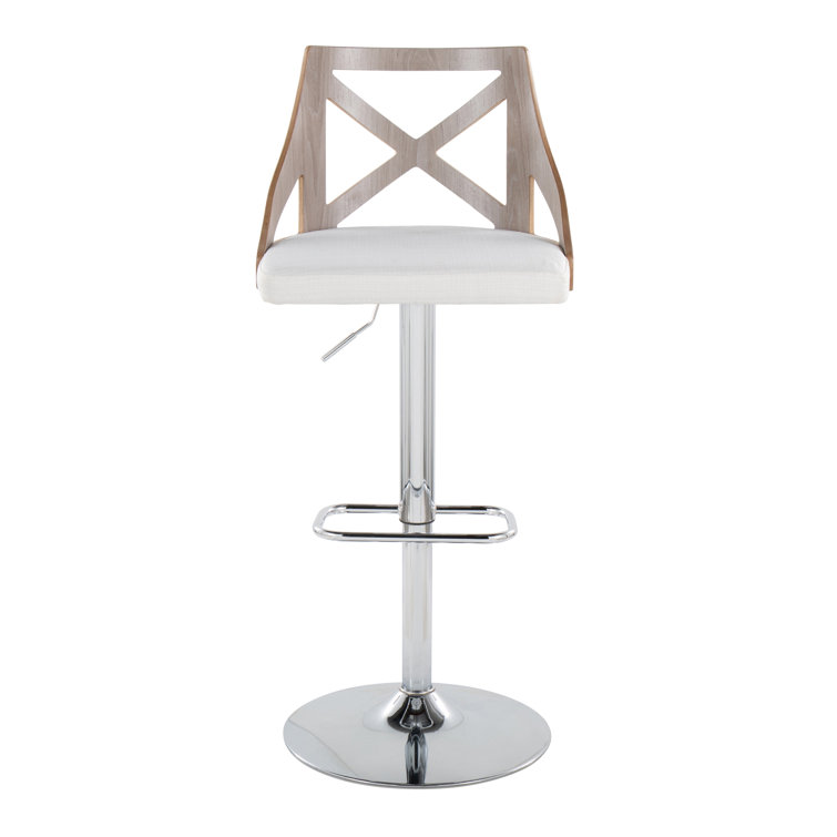 Adjustable Swivel White Upholstered Barstools with Metal Frame