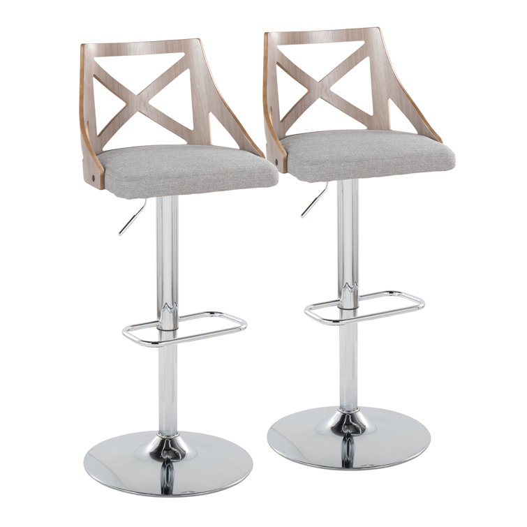 Gray Adjustable Swivel Bar Stools with Metal Base
