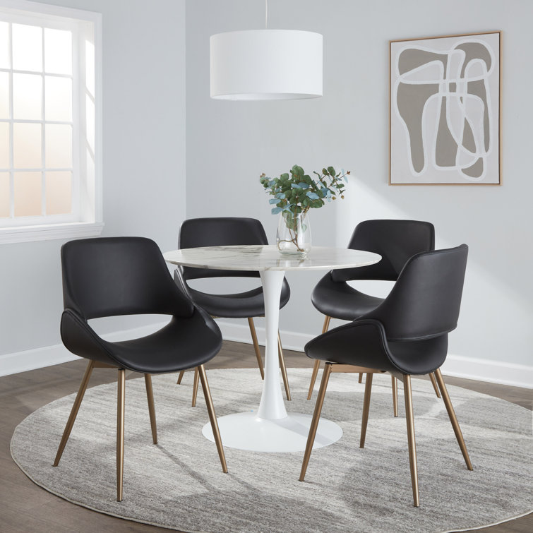 Black Faux Leather Upholstered Side Chair with Metal Legs