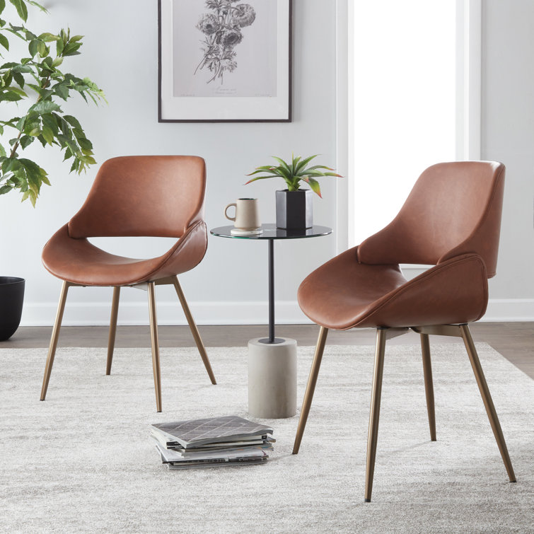 Camel Faux Leather Upholstered Dining Chairs with Metal Legs