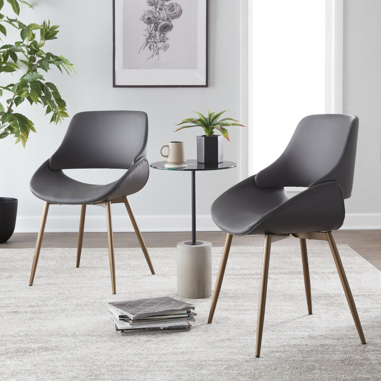 Gray Faux Leather Upholstered Side Chair with Metal Legs