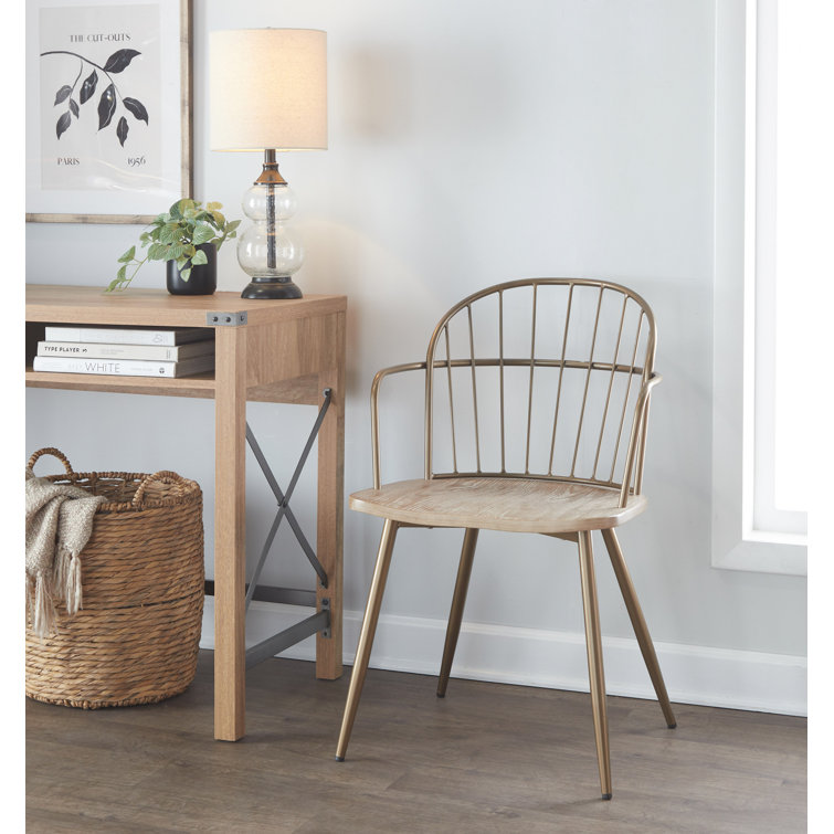 Beige Metal Slat Back Arm Chair Set