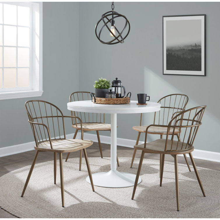 Beige Metal Slat Back Arm Chair Set