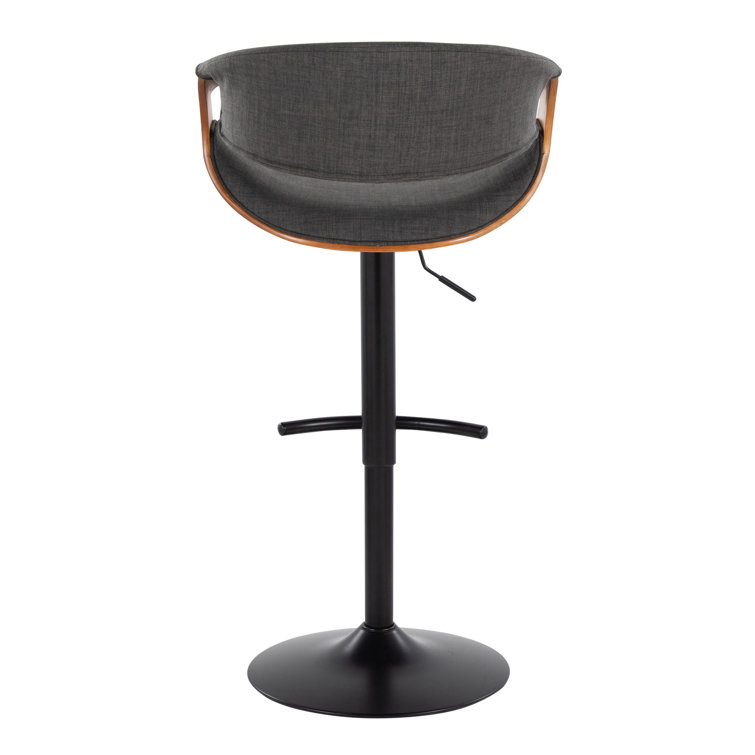 Adjustable Dark Gray Swivel Bar Stool with Wood and Metal Frame