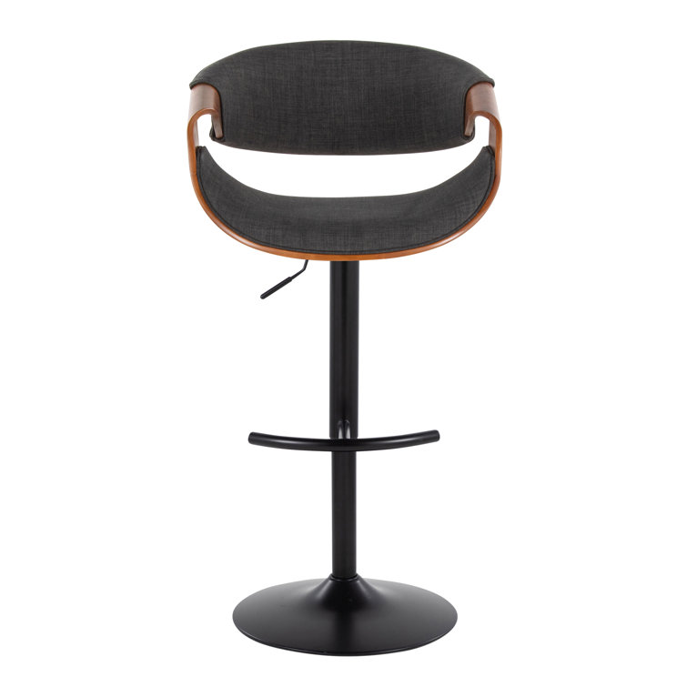 Adjustable Dark Gray Swivel Bar Stool with Wood and Metal Frame