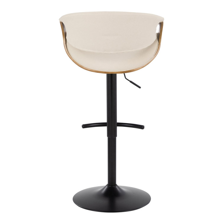 Cream and Black Adjustable Swivel Bar Stools with Wood Accents
