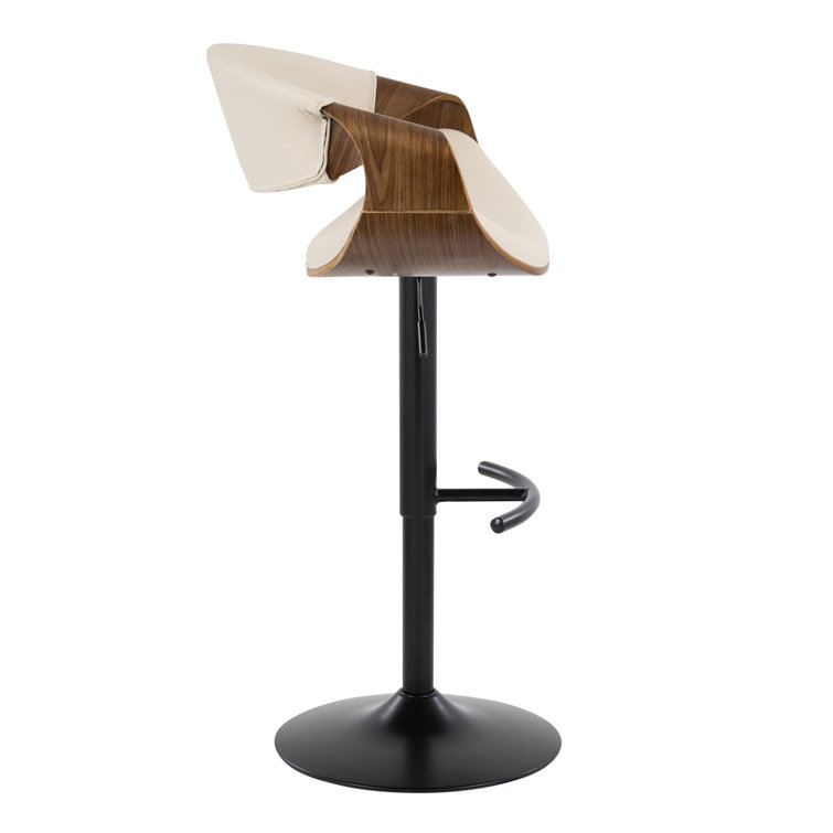 Cream and Black Adjustable Swivel Bar Stools with Wood Accents