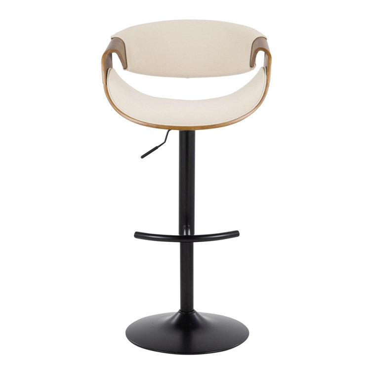 Cream and Black Adjustable Swivel Bar Stools with Wood Accents