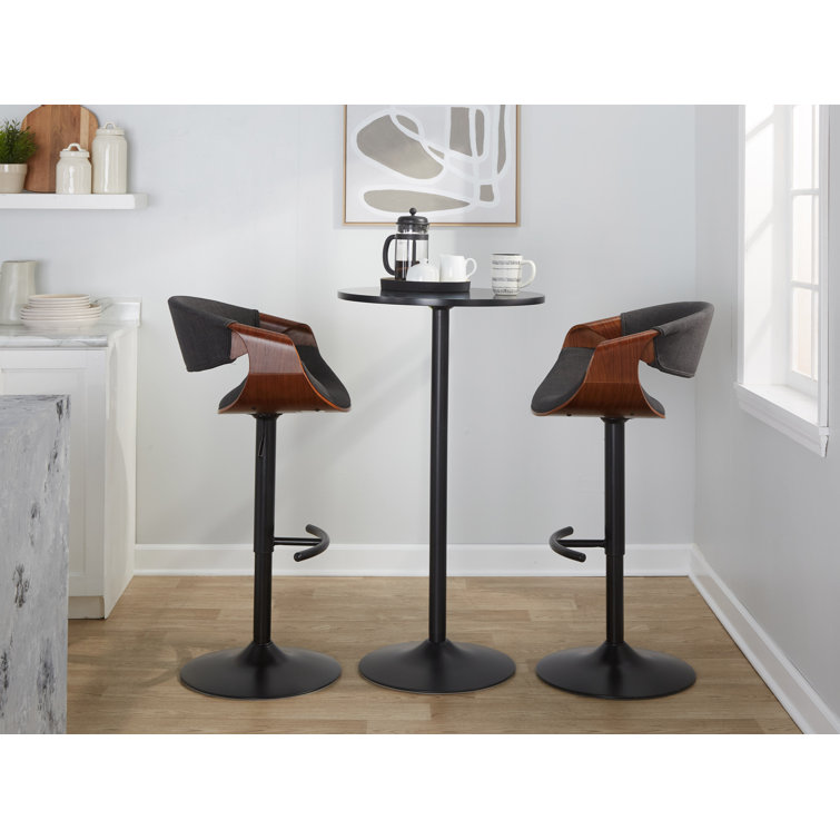 Adjustable Dark Gray Swivel Bar Stool with Wood and Metal Frame