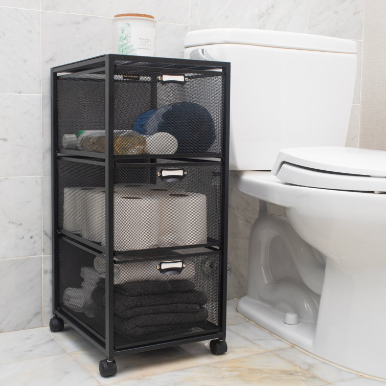 Minimalist Black Metal-Mesh 3-Drawer Mobile Storage Trolley