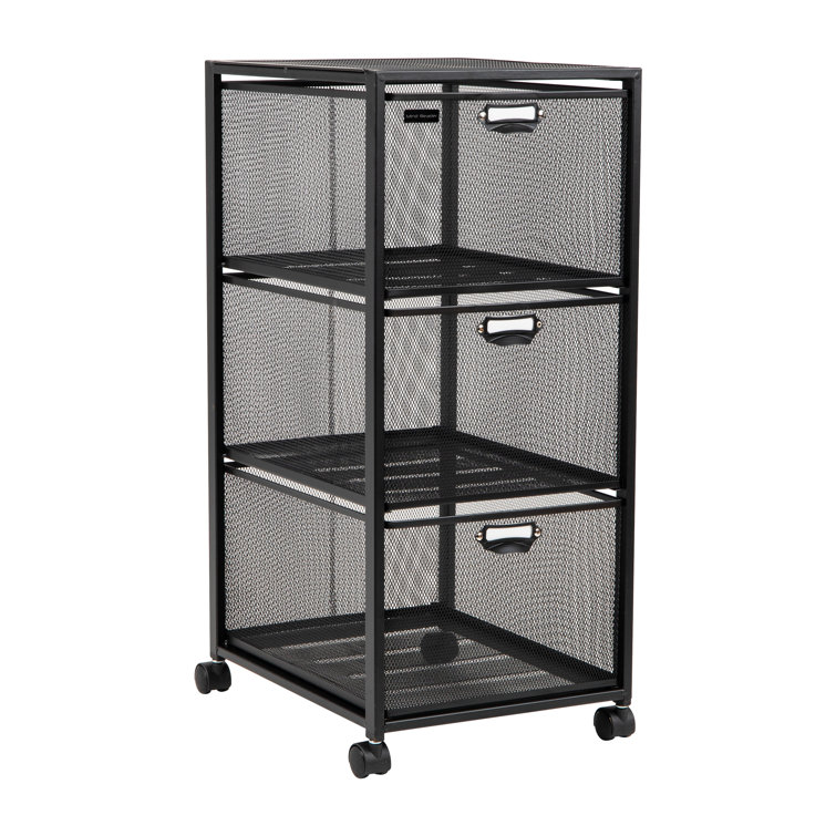 Minimalist Black Metal-Mesh 3-Drawer Mobile Storage Trolley