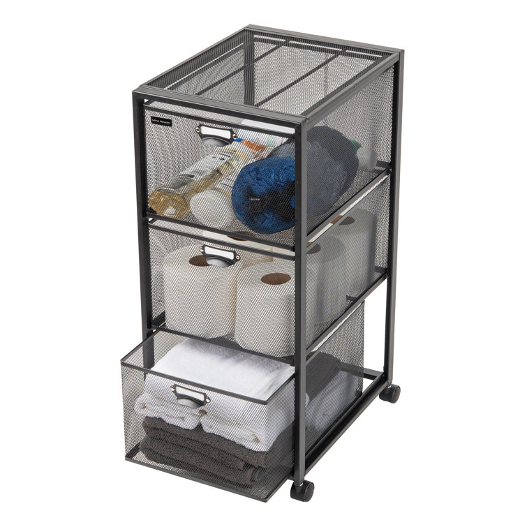 Minimalist Black Metal-Mesh 3-Drawer Mobile Storage Trolley
