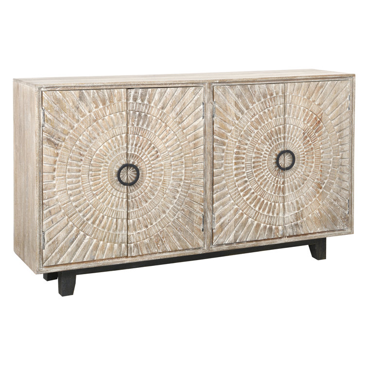 Viva 65'' Rustic Oak Hand-Carved Mango Wood Sideboard