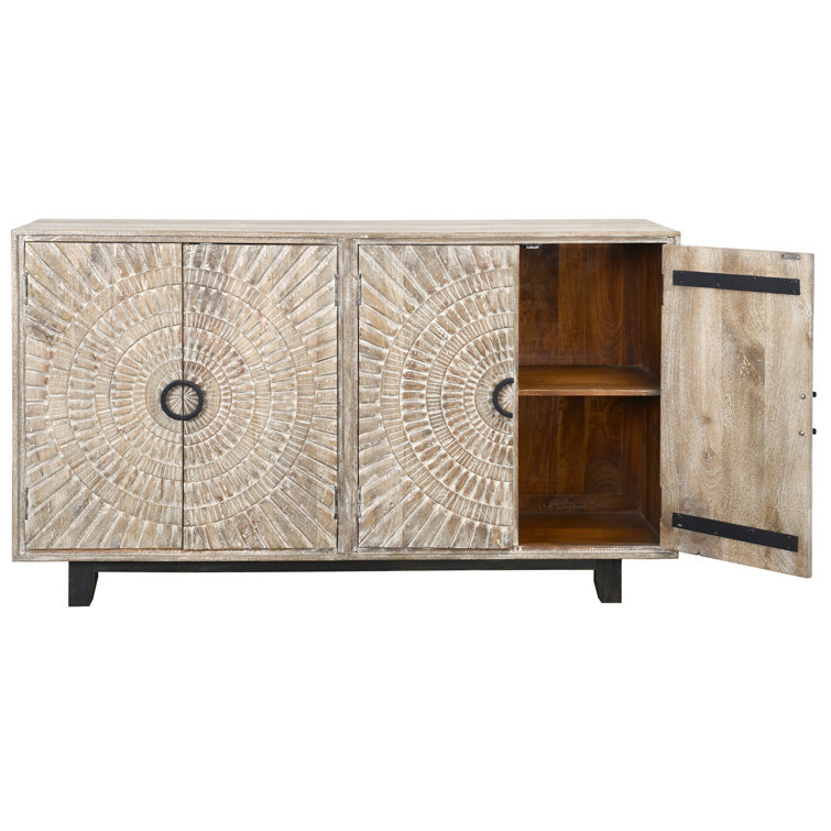 Viva 65'' Rustic Oak Hand-Carved Mango Wood Sideboard